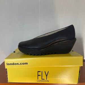 Fly London Black Leather Wedges